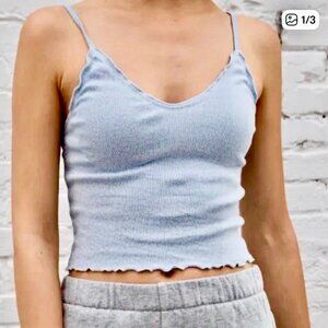 Brandy Melville Crop top light blue/white floral "v" neck Nicolette Ruffle tank